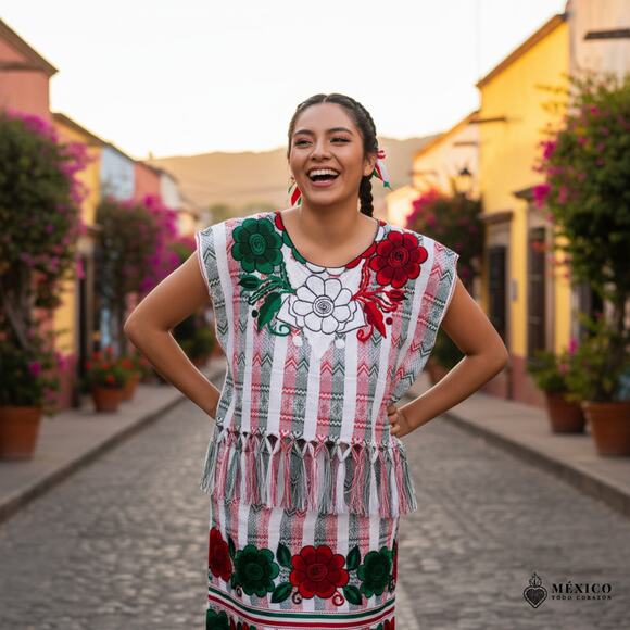 Mexicotodocorazon Tops - Mexican Huipil cadenilla embroiderey Open sides Satin 27 Lengh x 23 Wide